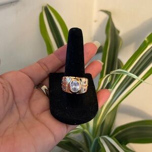 Elegant Gold and Silver Ring with Clear Gemstone